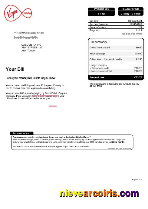 United Kingdom Virgin Media business utility bill